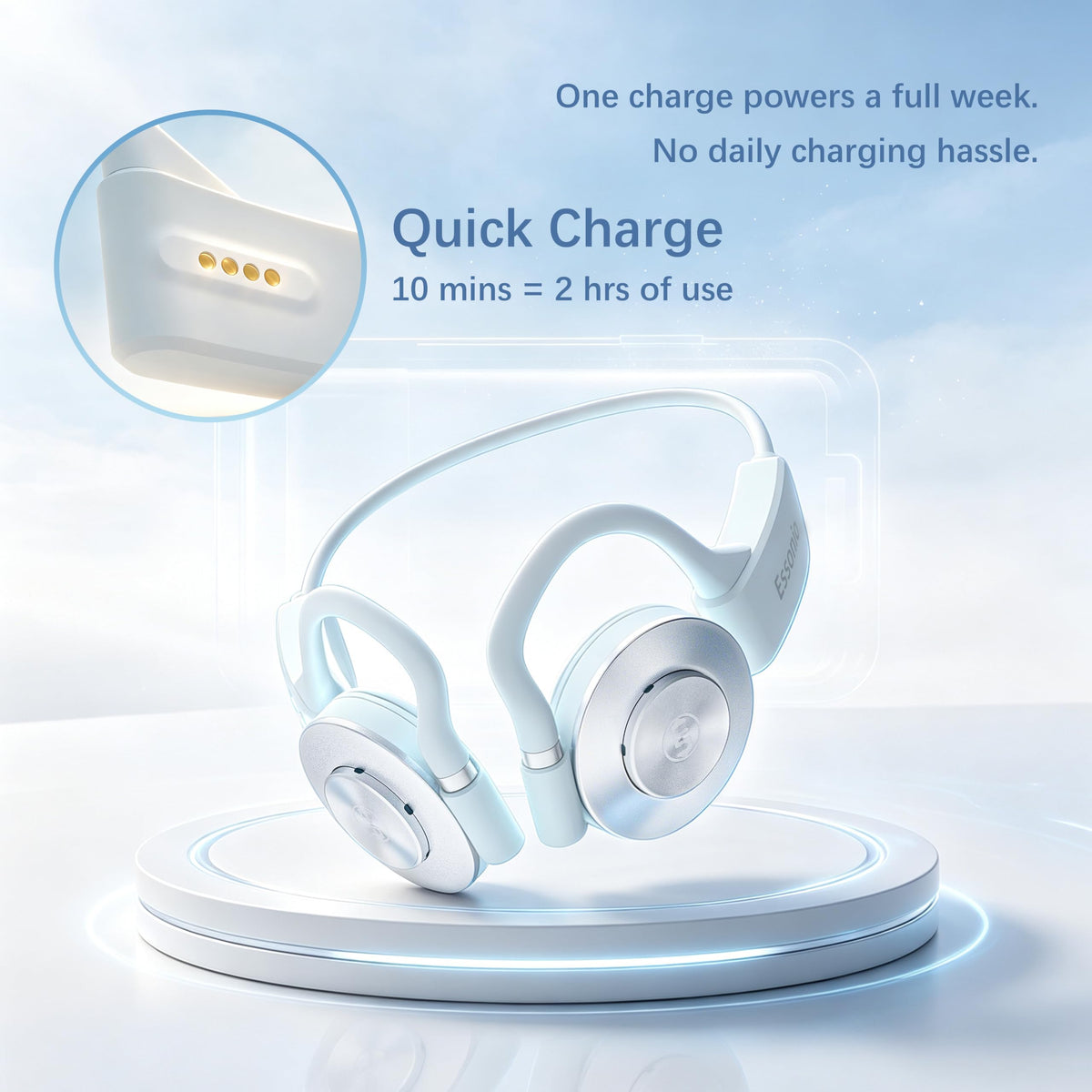 XB1 Open Ear Headphones, 34.8mm Adjustable Bass, 20H Playtime for Daily Use