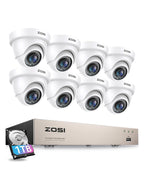 ZOSI 3K Lite Security Camera System with 1TB Hard Drive,AI Human/Vehicle Detection,Night Vision,H.265+ 8Channel HD TVI DVR Recorder,4pcs 1080P HD 1920TVL Indoor Outdoor Surveillance CCTV Dome Cameras
