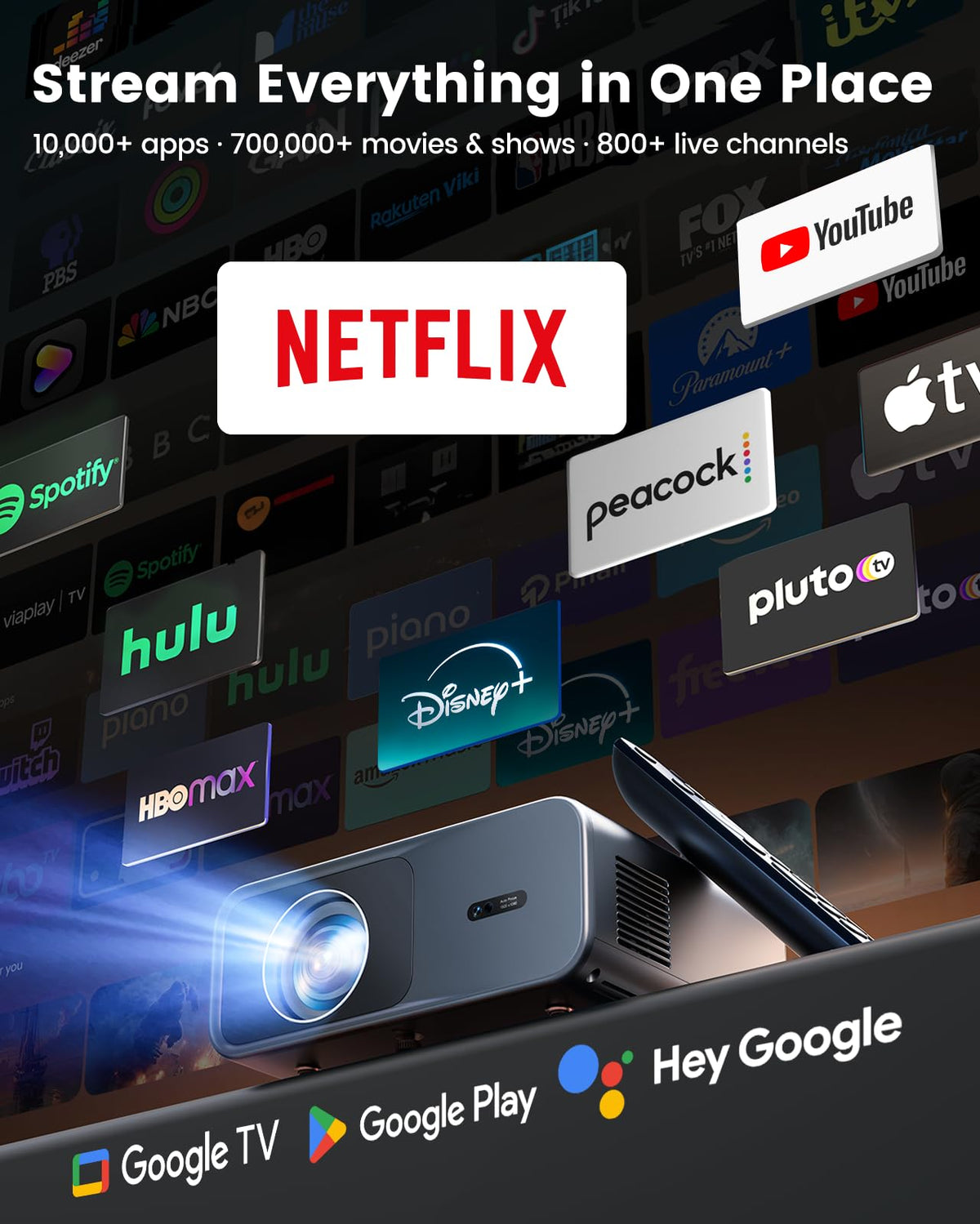 [Official Google TV]Smart Projector 4K Supported with WiFi & Bluetooth, Built-in Official Apps, GoogIe Voice, Outdoor Movie Projector with DoIby Audio, Auto Focus, Home Theater Proyector WIMIUS G1