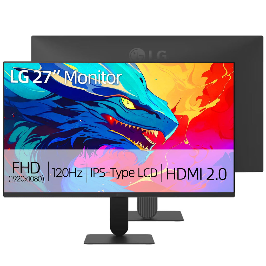 LG 27 Inch IPS Monitor, Full HD (1920 x 1080) Display, 120Hz, 1ms MBR, 99% sRGB, HDR10, WebOS, Tilt Adjustable, HDMI x 1, Borderless Display for Gaming and Office