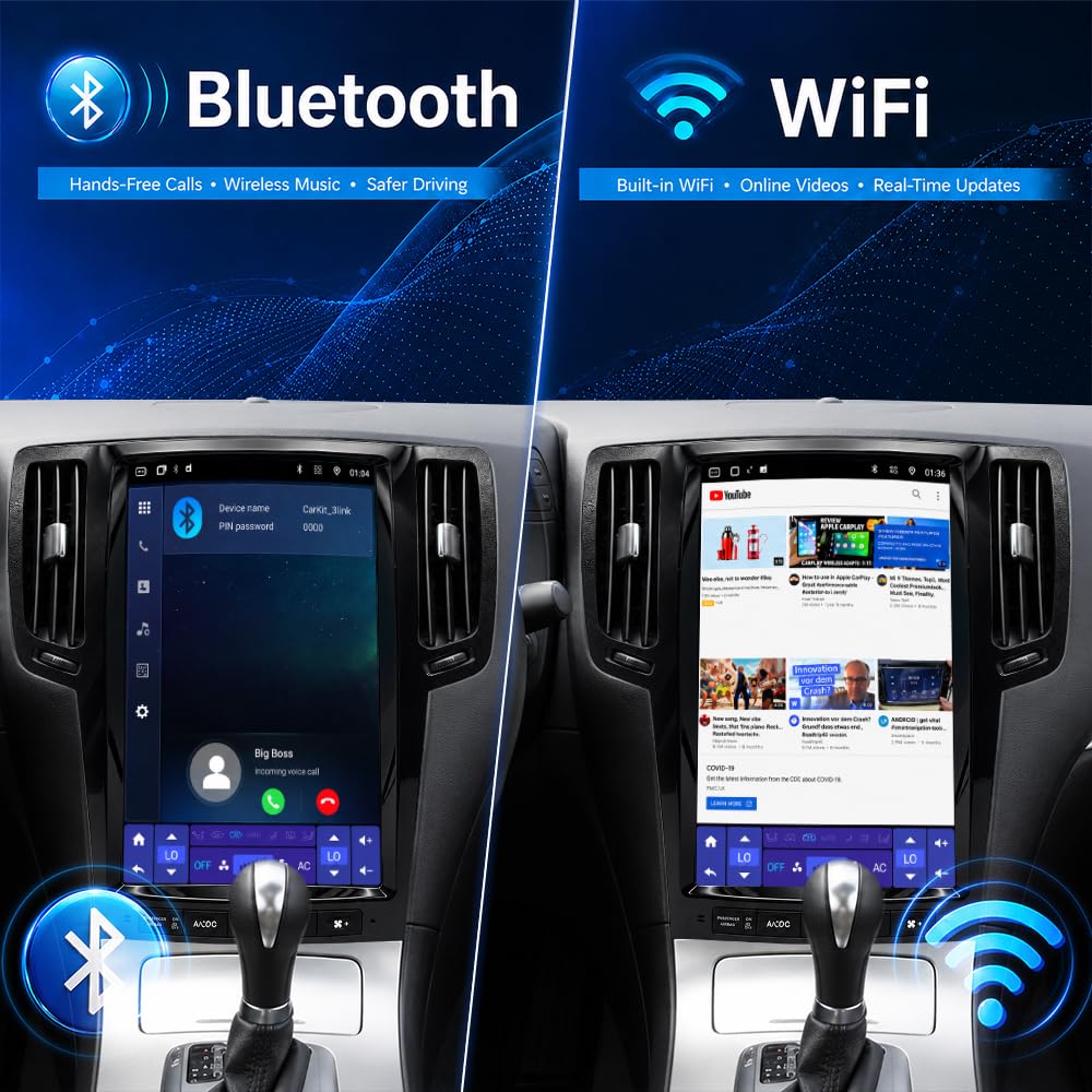 13.8-inch Car Stereo Android 15 8Core 4+64G Player with CarPlay Android Auto 5G WiFi BT DSP FM/RDS Radio SWC for Infiniti G35 G37 G25 2003-2015 GPS Navigation with Backup Camera
