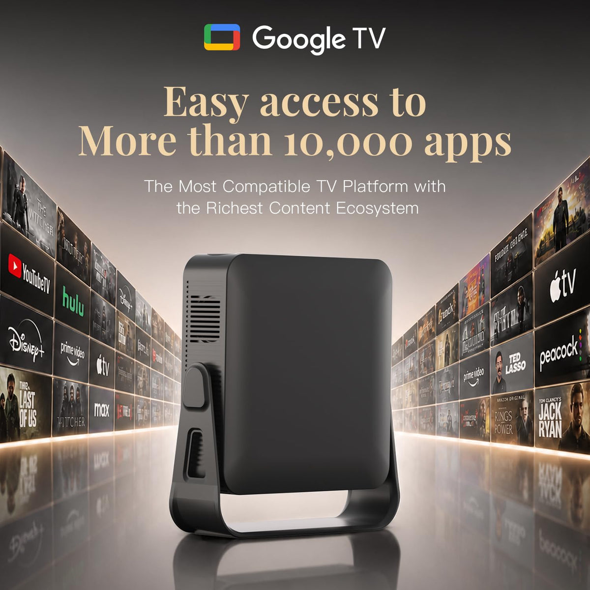 [Official Google TV & 5000 ANSI & Now with Netflix] 4K Smart Projector with WiFi and Bluetooth, Voice Control, XuanPad Black Portable Outdoor Movie Projector 4k, Dolby Audio, TOF Auto Focus & Keystone