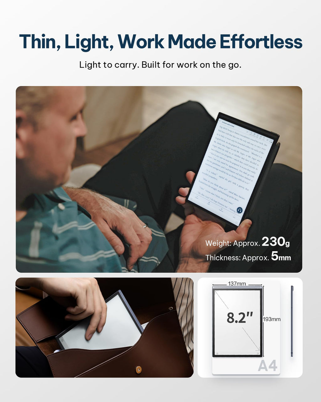 iflytek AINOTE Air 2, Ultraportable 8.2" E Ink Tablet with Black Folio Case
