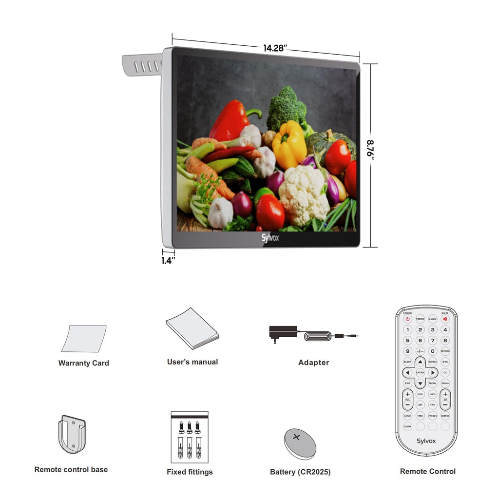 SYLVOX 15.6" Under-Cabinet TV, 12-Volt Kitchen TV, 90° Flip-Down Design