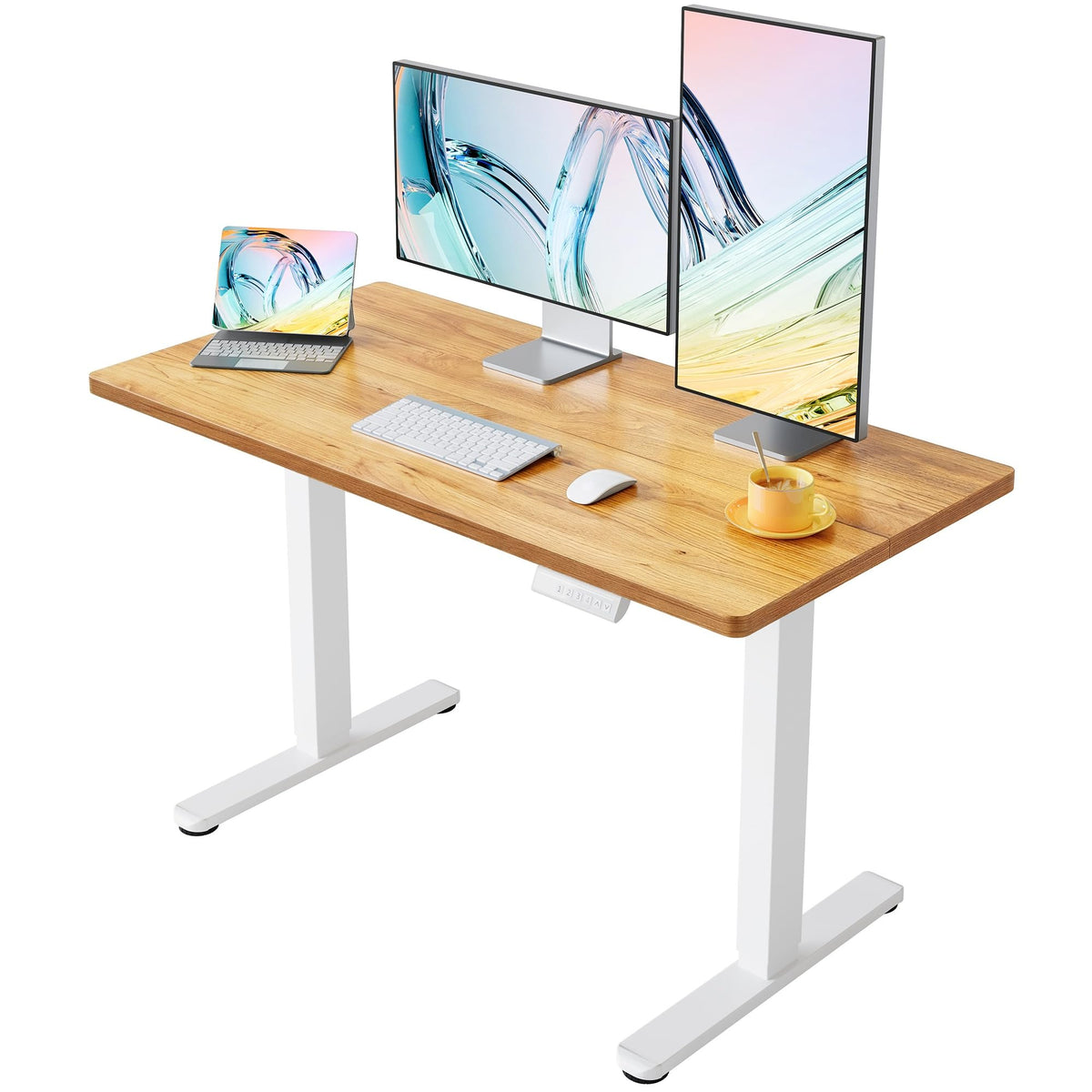 HUANUO 55x28 Inch Electric Standing Desk, Adjustable, Light Vintage Brown