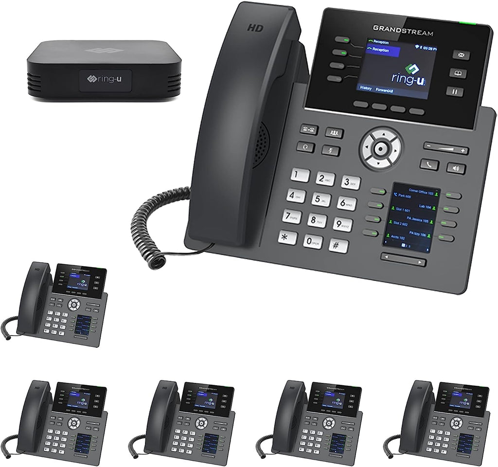 Ring-U Hello Hub Small Business PBX Phone System and Service VOIP 4-Phone Bundle (Hello Hub + 4 Executive Phones with WiFi + Bluetooth) ring-u Telephone Service Required.