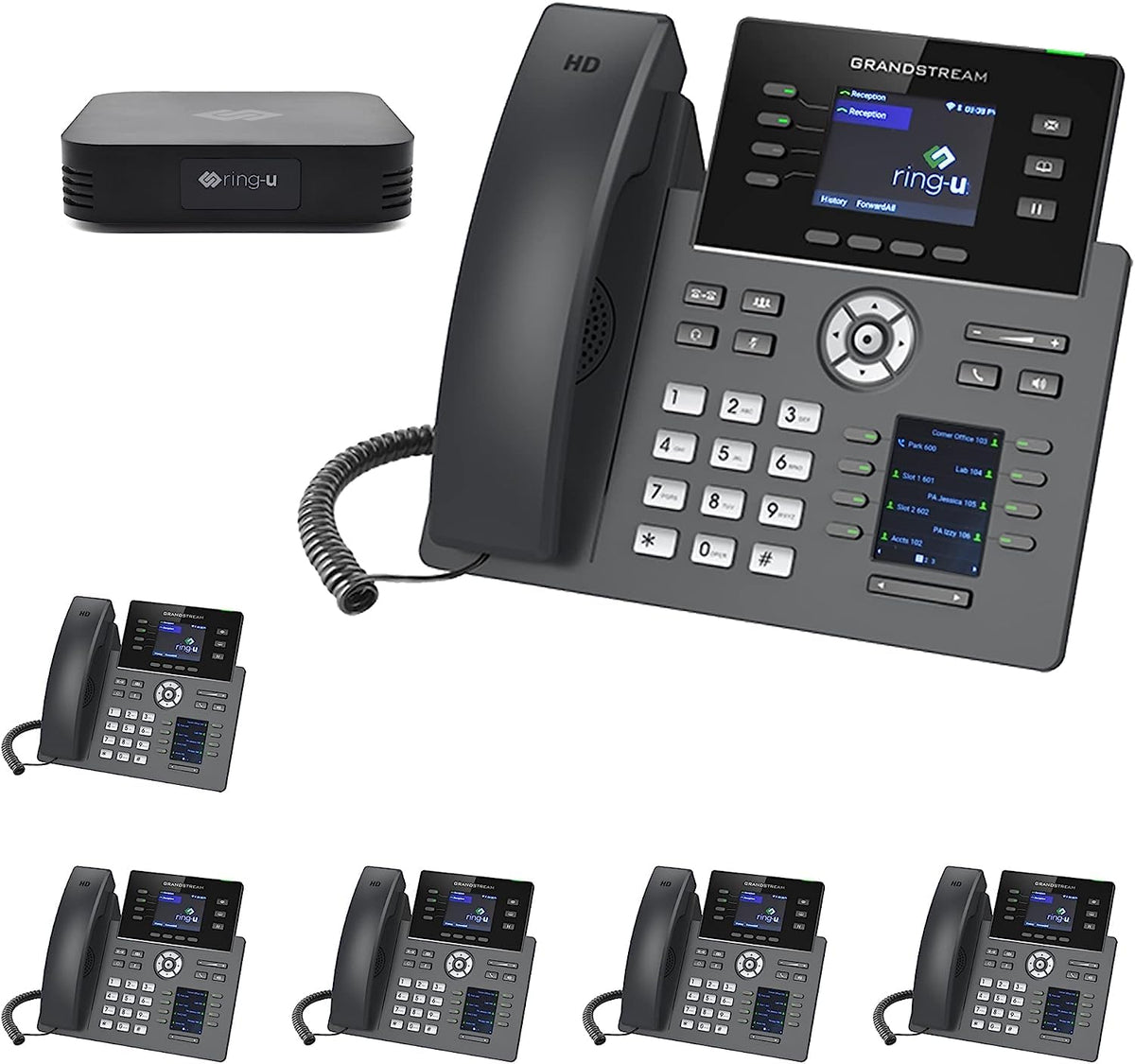 Ring-U Hello Hub Small Business PBX Phone System and Service VOIP 4-Phone Bundle (Hello Hub + 4 Executive Phones with WiFi + Bluetooth) ring-u Telephone Service Required.