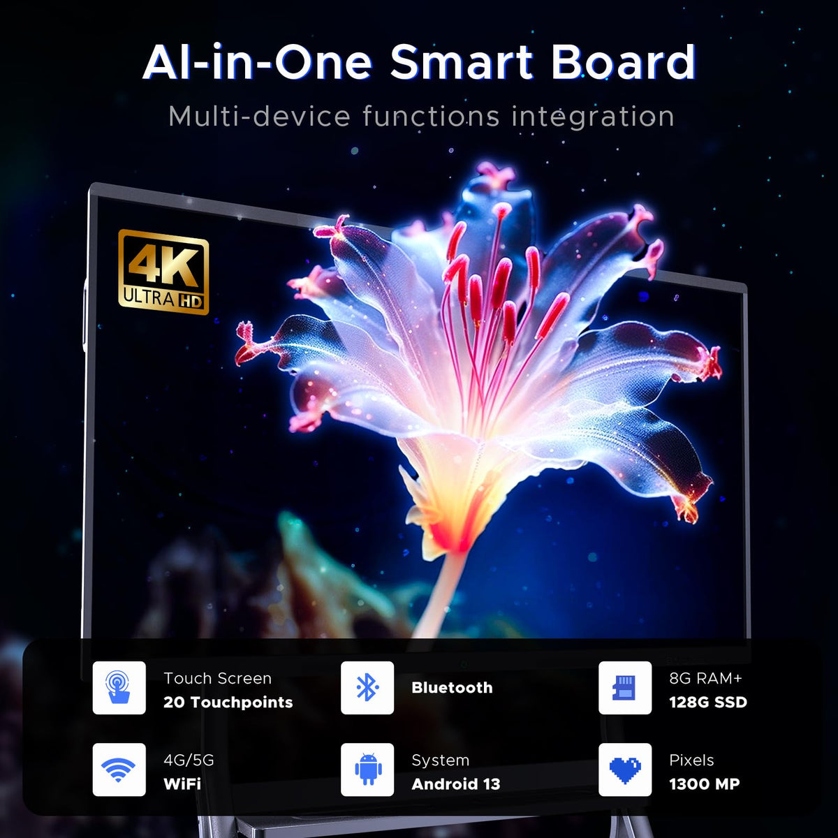 55'' Smart Board,Electronic Interactive White Board with 4K Touchscreen Display Built in UHD Camera Open App Ecosystem Digital Whiteboard for Business Office Classroom Home (55'')