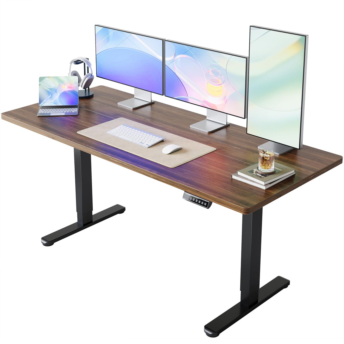 HUANUO 55x28 Inch Electric Standing Desk, Adjustable, Light Vintage Brown