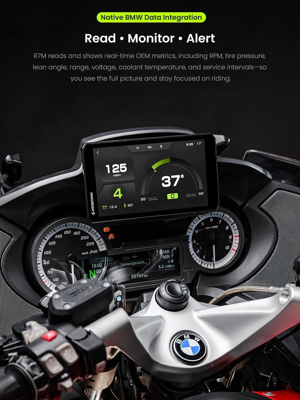 R7M 7" Wireless Motorcycle CarPlay & Android Auto for BMW Motorcycles - Native Wonder Wheel & Action Camera Control (GoPro/Insta360)| TPMS/RPM| OTA Updates|1200-Nit IP69K GPS | Nav Prep 5/6