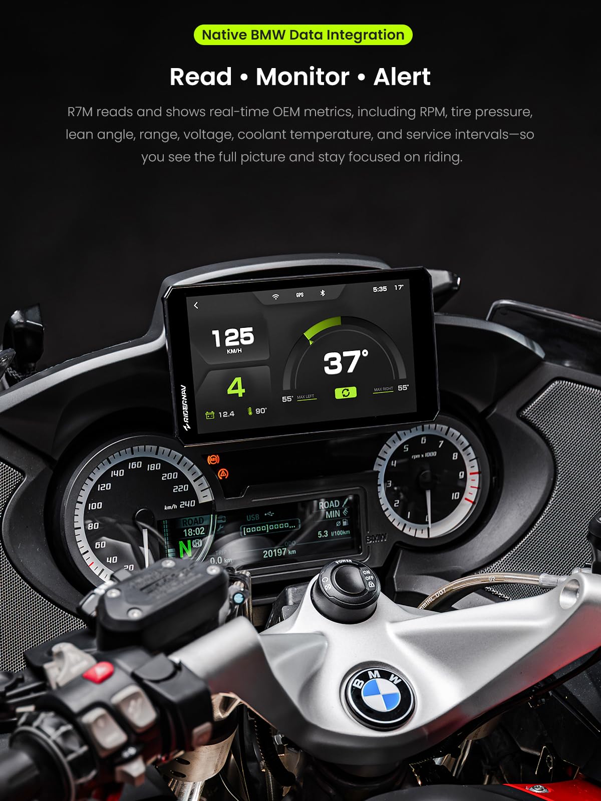 R7M 7" Wireless Motorcycle CarPlay & Android Auto for BMW Motorcycles - Native Wonder Wheel & Action Camera Control (GoPro/Insta360)| TPMS/RPM| OTA Updates|1200-Nit IP69K GPS | Nav Prep 5/6