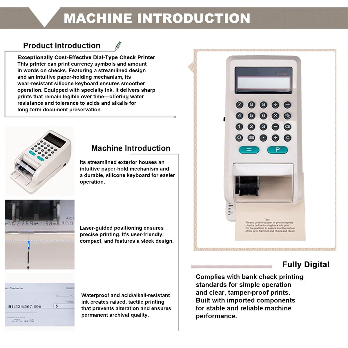 Electronic Check Writer Machine, 16-Digit Check Printing Machine, Business Checkwriter for Office Accounting, Amount Printer for Checks