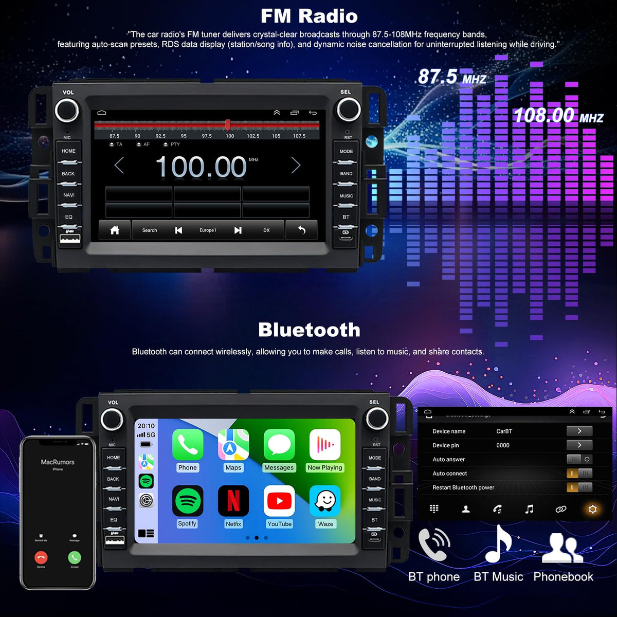 5GWifi Upgrade Car Radio for Chevy Express Van 1500/2500/3500 2008-2026, Savana 2008-2026, GMC Sierra Silverado 1500/2500/3500 2007-2014, 7"Touchscreen Stereo Apply Carplay Android Auto GPS FM Camera