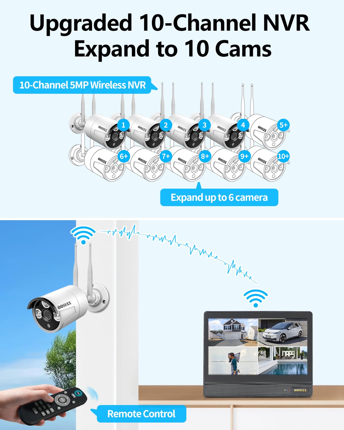 3MP Wireless Security Camera System Outdoor, 10CH 10'' IPS Monitor 1TB HDD