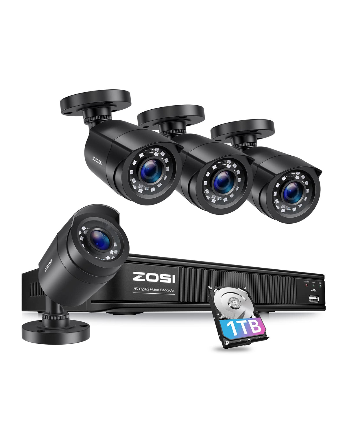 ZOSI 3K 5MP Lite Home Security Camera System with AI Human Vehicle Detection, H.265+ 8 Channel Surveillance DVR and 4 x 1080p Weatherproof CCTV Bullet Camera Outdoor Indoor, 80ft Night Vision, 1TB HDD