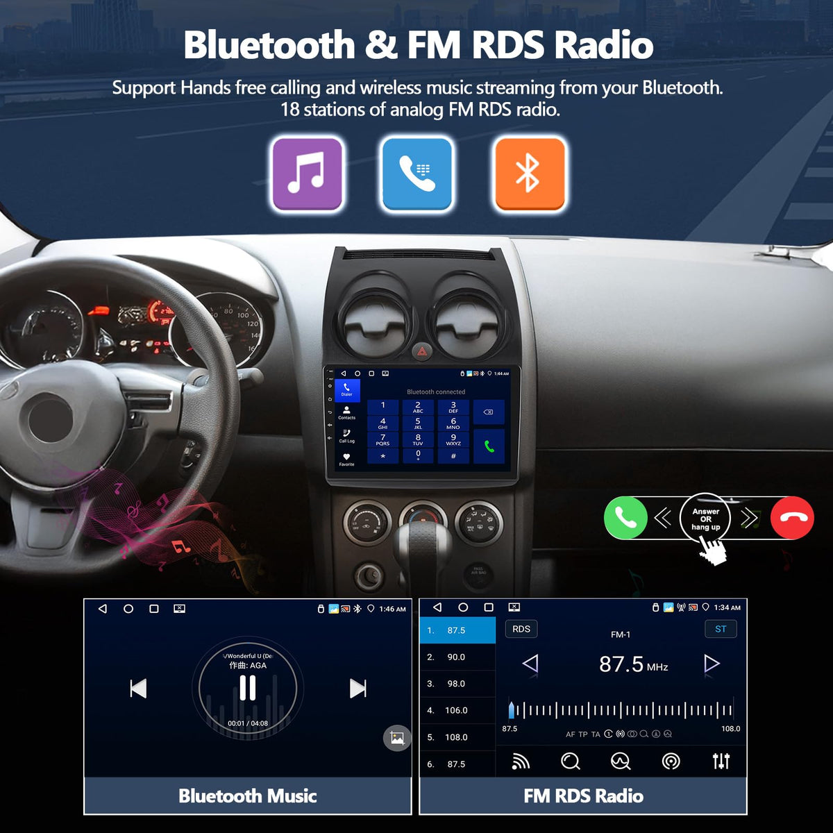 4G+64G Car Radio for Nissan Rogue 2008-2013 with Wireless CarPlay Android Auto, 9" 1280 * 720 Touchscreen Radio Android 15 Car Stereo Bluetooth 5.0 32EQ WiFi GPS RDS FM HD Backup Camera