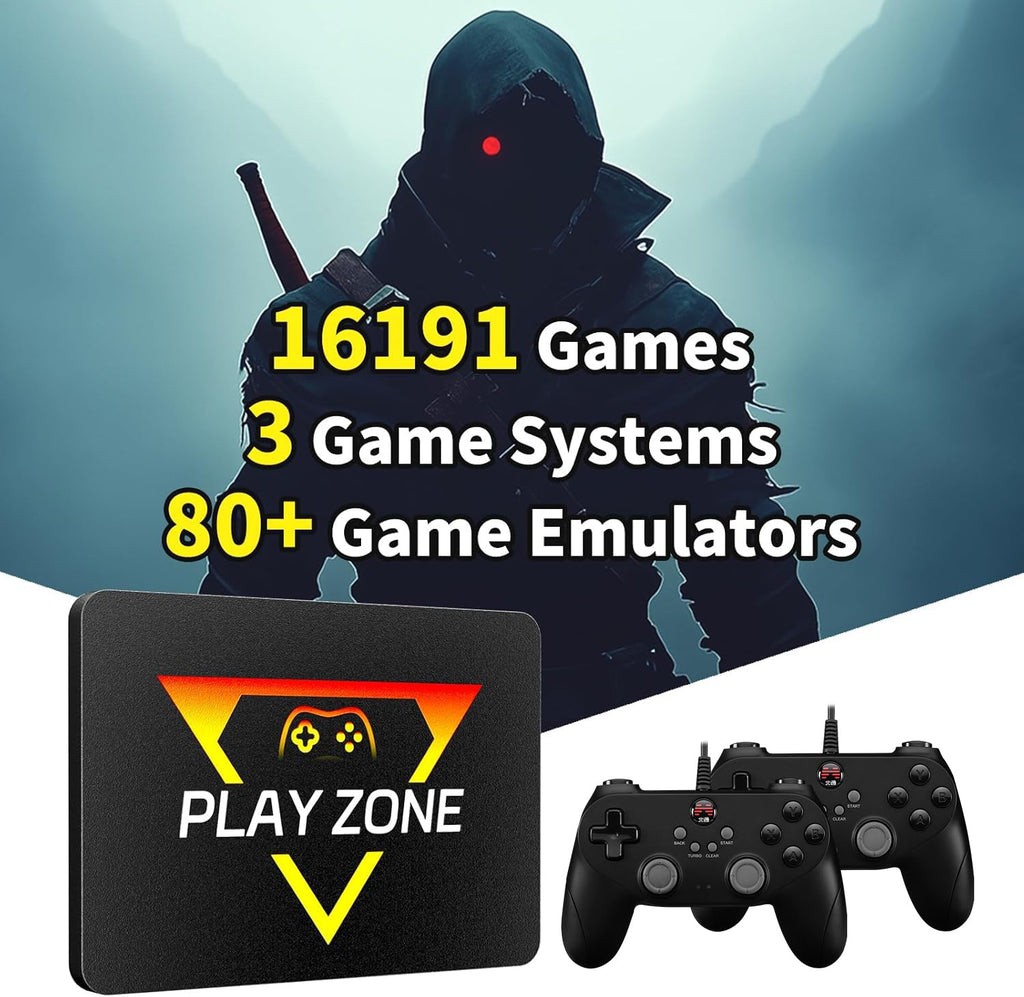 Game Console HDD with 3 Game Systems, Video Game Console with Built in 16191 Games, Emulator Console has 80+ Emulators, Game SSD for PC