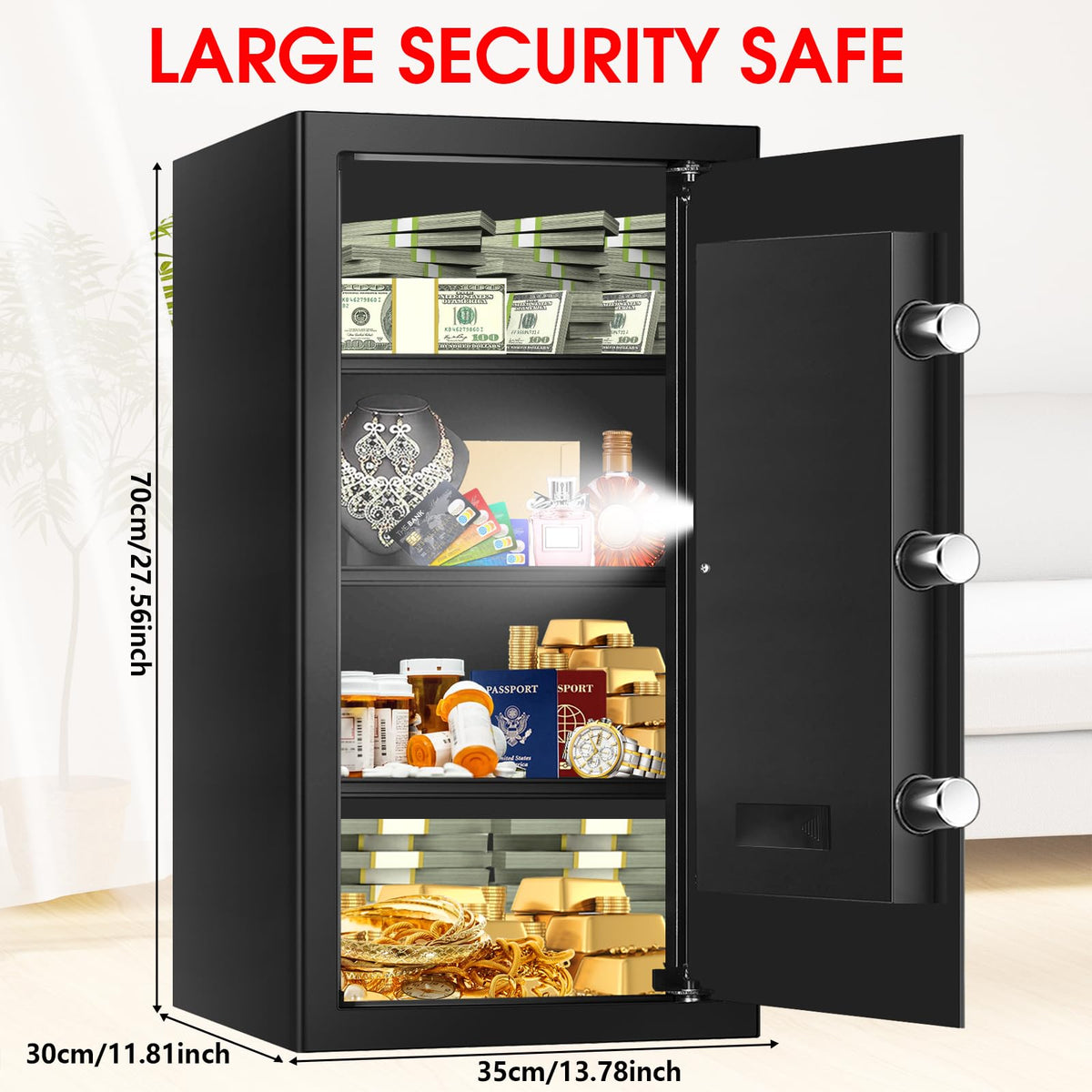 Fire Proof Safe for Home Documents, Safe Box Fireproof Waterproof with Electronic Keypad, Spare Keys and Alert System, Digital Home Safes Water and Fireproof for Office Money Valuables Large 6.0 Cuft