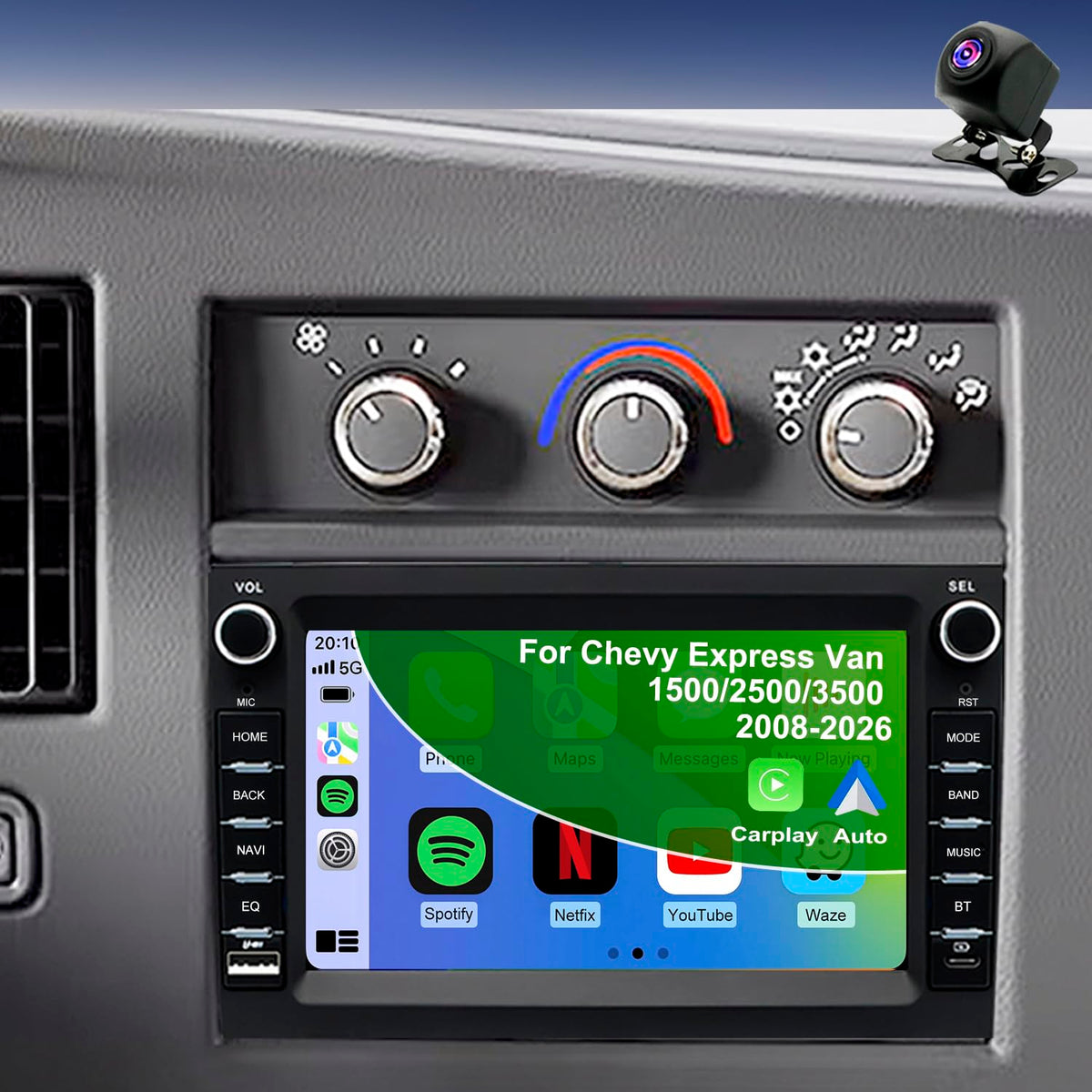 5GWifi Upgrade Car Radio for Chevy Express Van 1500/2500/3500 2008-2026, Savana 2008-2026, GMC Sierra Silverado 1500/2500/3500 2007-2014, 7"Touchscreen Stereo Apply Carplay Android Auto GPS FM Camera