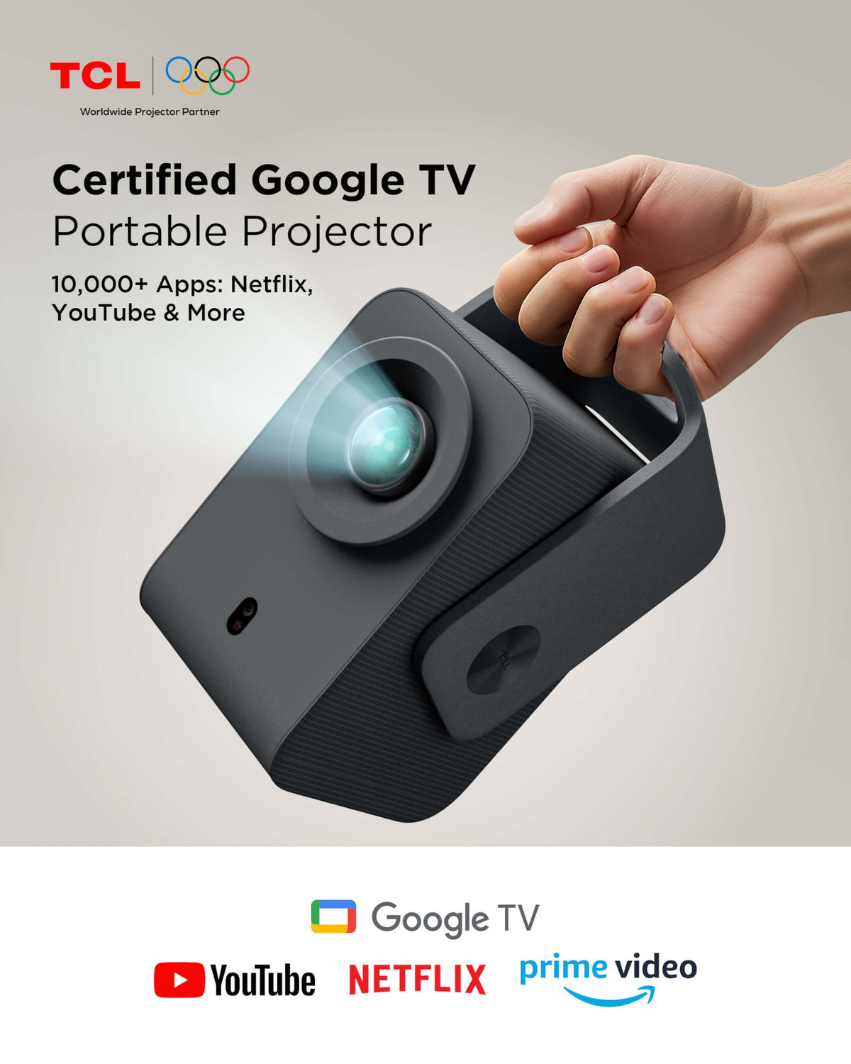 TCL C1 Smart Google TV Projector, WiFi and Bluetooth, 285° Rotating Gimbal