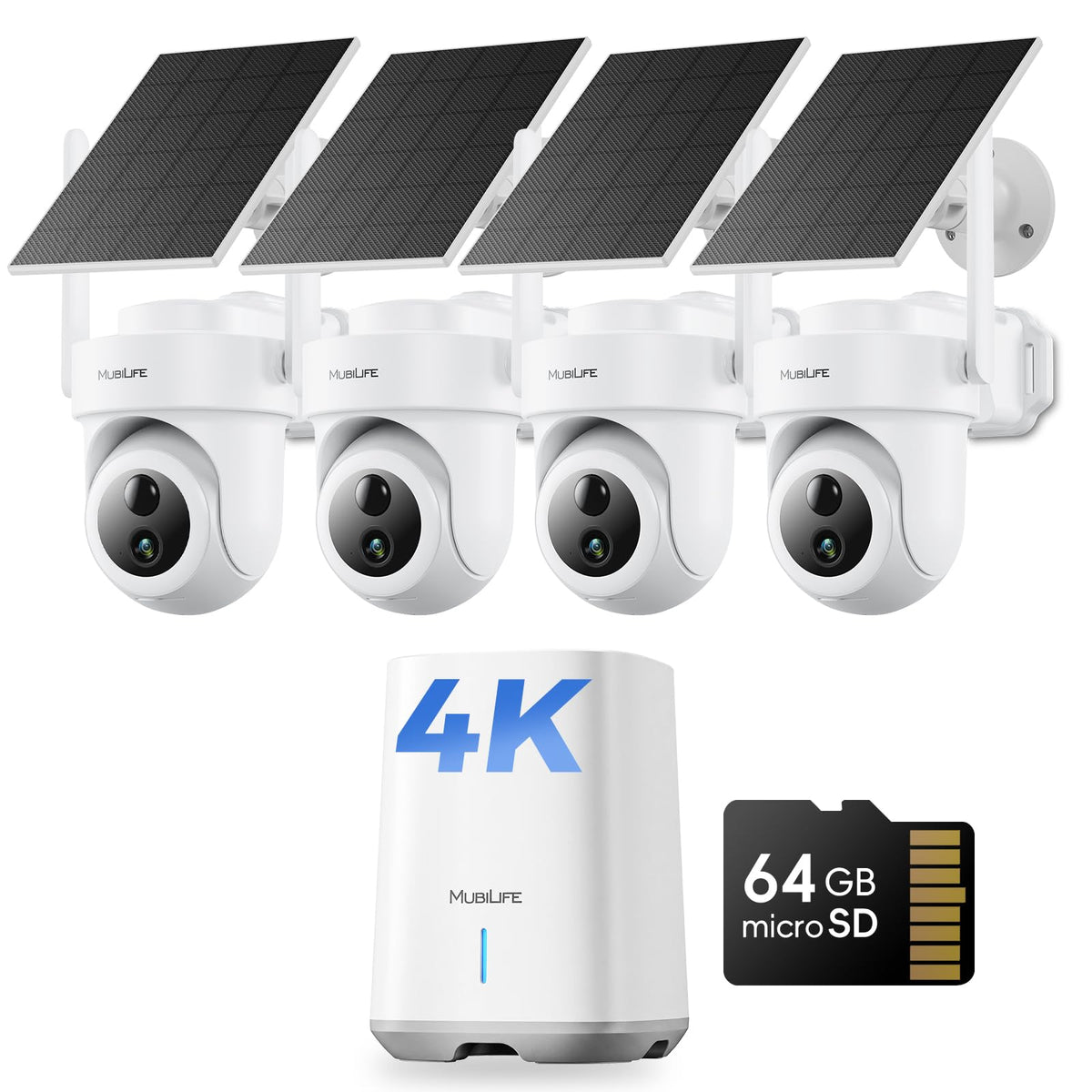 MUBILIFE 4K Solar Security Camera System Wireless Outdoor, 4-Cam Kit