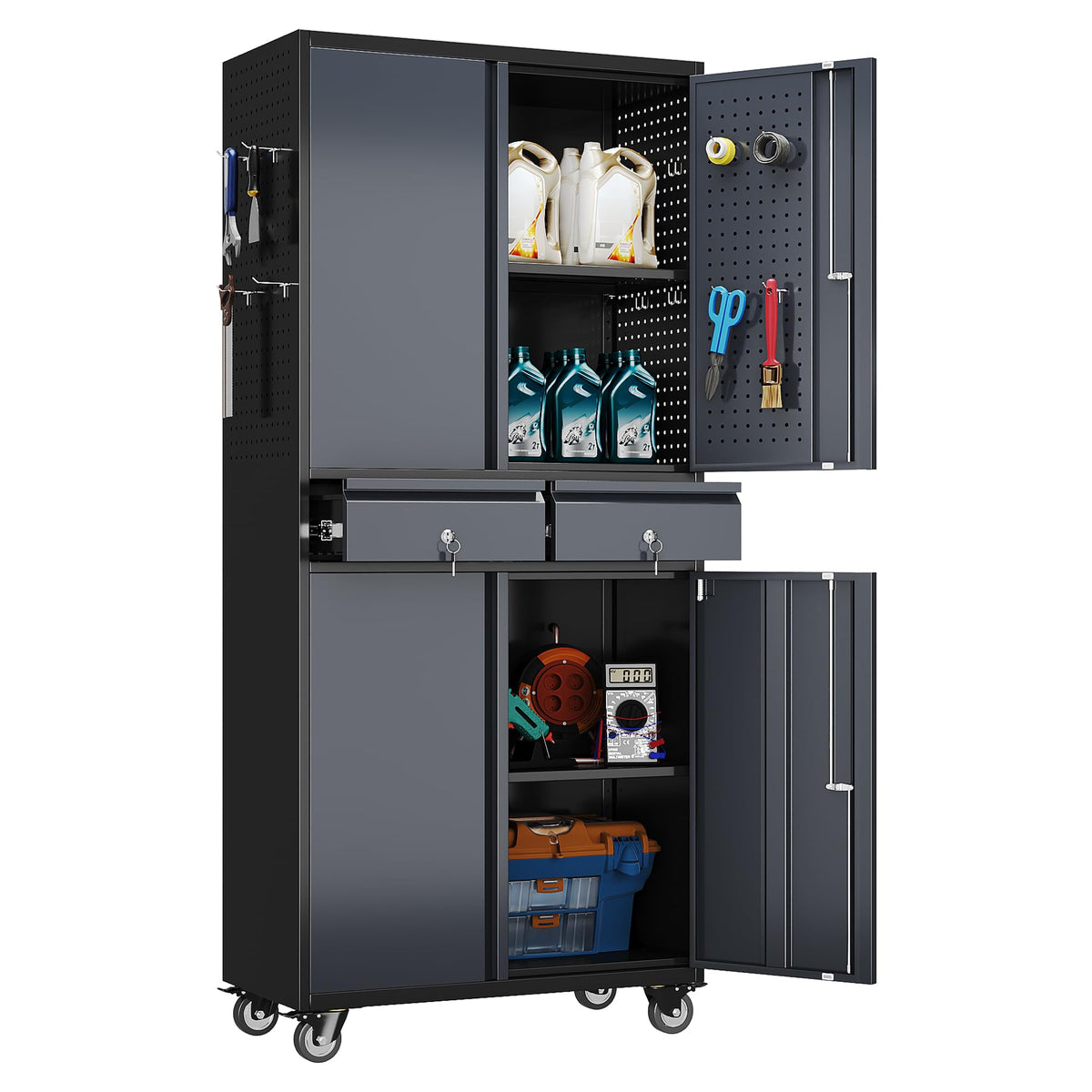71"x32"Wx16 D Metal Garage Storage Cabinet with Wheels