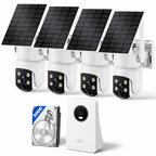 Security Cameras Wireless Outdoor, Classic 4-Cam Kit, Solar Powered | No Subscription Required, 500GB HDD Build-in Storage, 360° PTZ, 4MP Color Night Vision, Easy Install