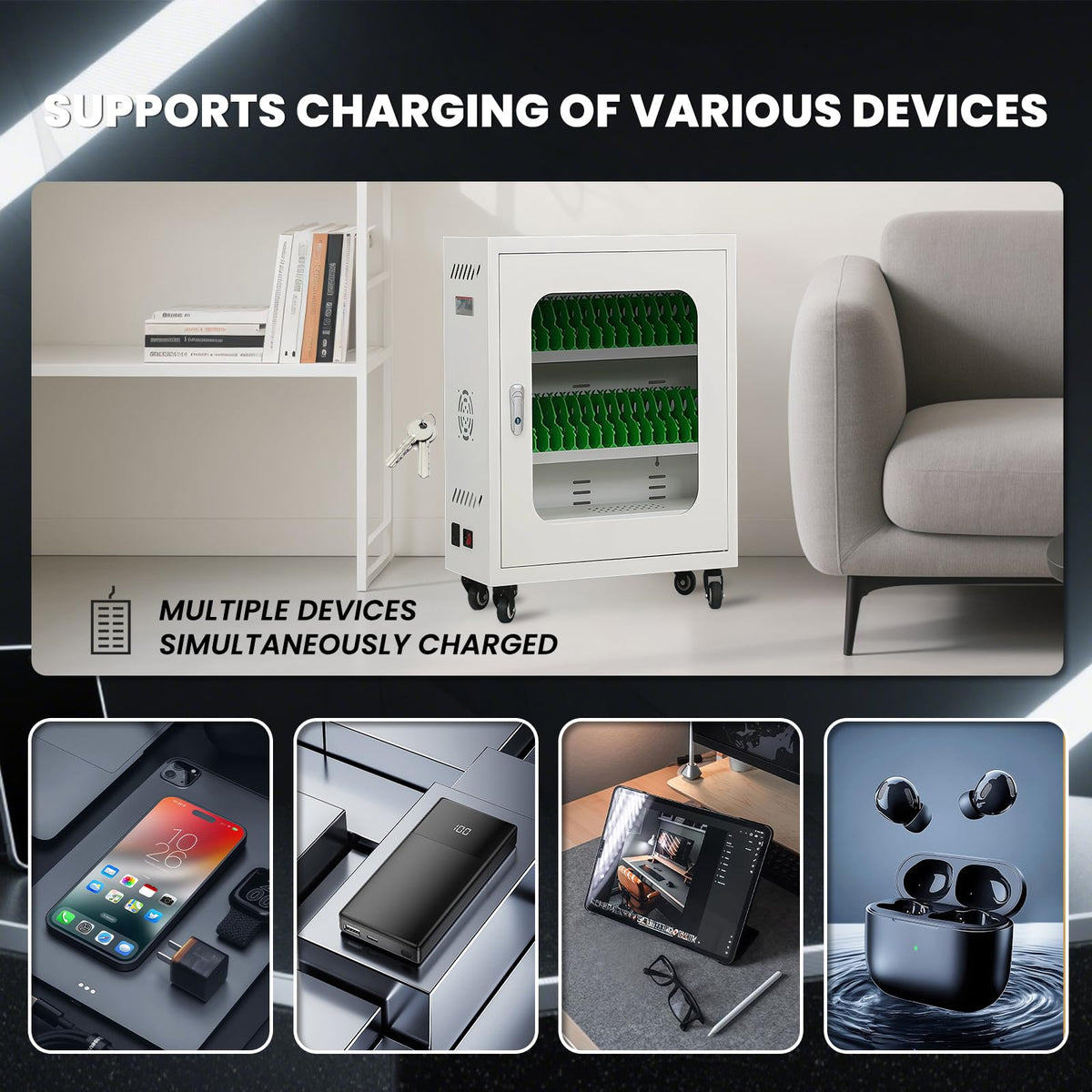 30 Device Cell Phone Charging Station Locker, USB Charging Cabinet