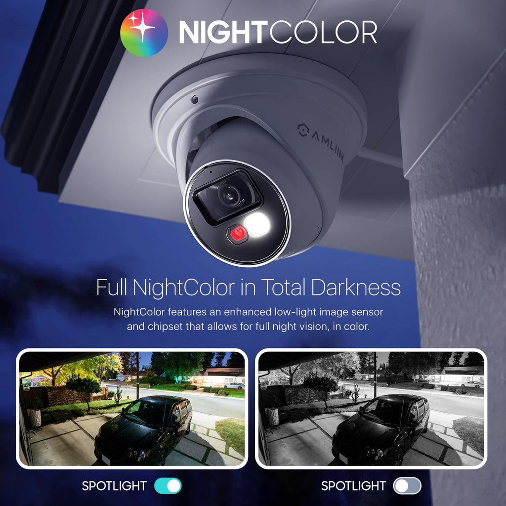 AMLINK 2-Pack 4K/8MP Security AI IP PoE Camera, Human/Vehicle Detection, NDAA Compliant, Indoor Outdoor Surveillance Turret, 2-Way Audio, Support 256GB MicroSD, Deterrent, 2PACK-AL8M-T8198EW