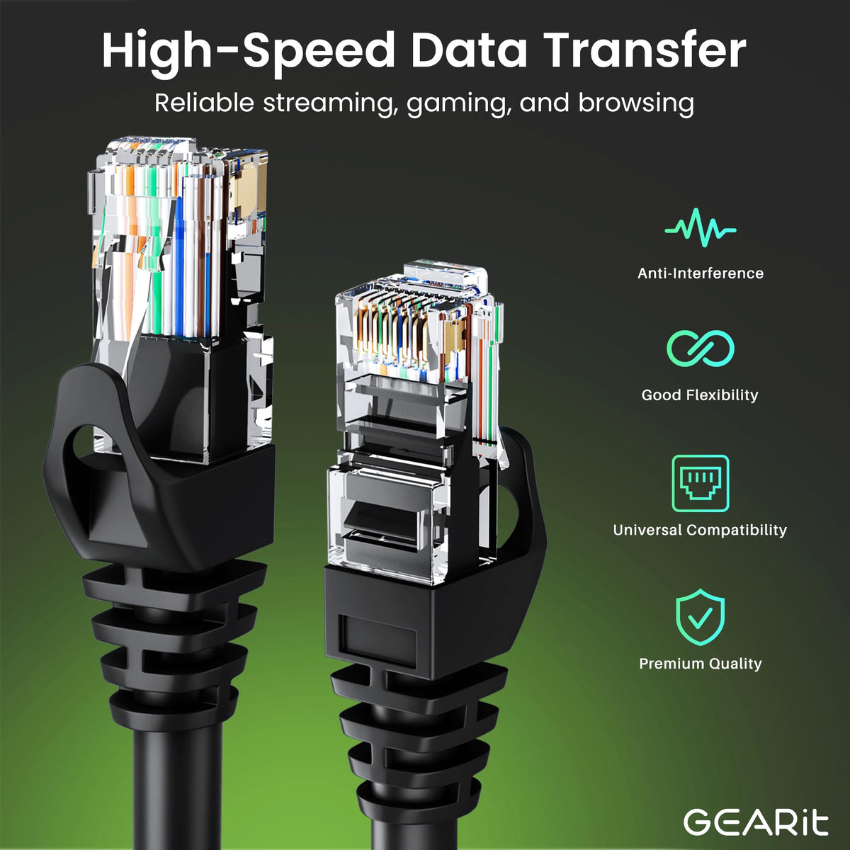 GEARit Cat6 Ethernet Patch Cable 3ft Black 100-Pack Cat 6 Patch Cords