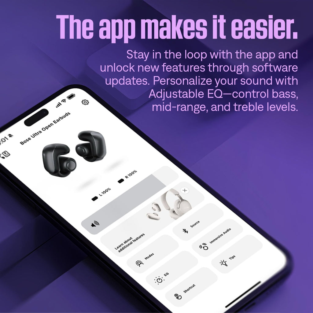 Bose Ultra Open Earbuds - Bluetooth Open Ear Earbuds with OpenAudio for Awareness, Clip-On Design for Comfort, Water Resistant, Up to 48 Hrs of Playtime, Black