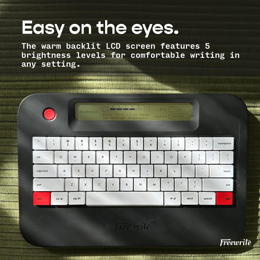 Freewrite Alpha | Distraction-Free Word Processor | Portable Digital Typewriter with Backlit LCD Display, Long Battery Life & Wi-Fi Backup for Writers | E-Typewriter w/Full-Size Mechanical Keyboard