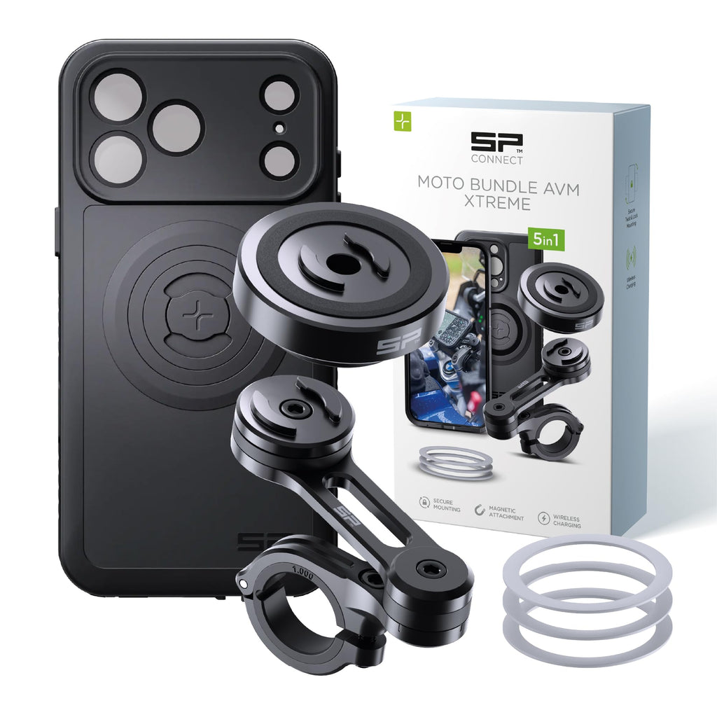 SP CONNECT Moto Bundle II AVM Xtreme | SPC+ |Compatible with iPhone 17 Pro/18 Pro | Phone Mount for Motorcycle | Motorcycle Phone Holder | Handlebars