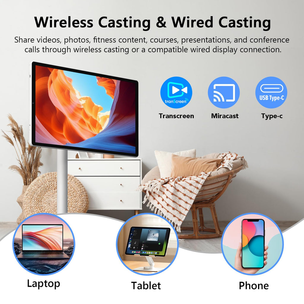 OFD 21.5" Gen2 Portable TV on Wheels,Touchscreen & Rolling Stand,Android 15