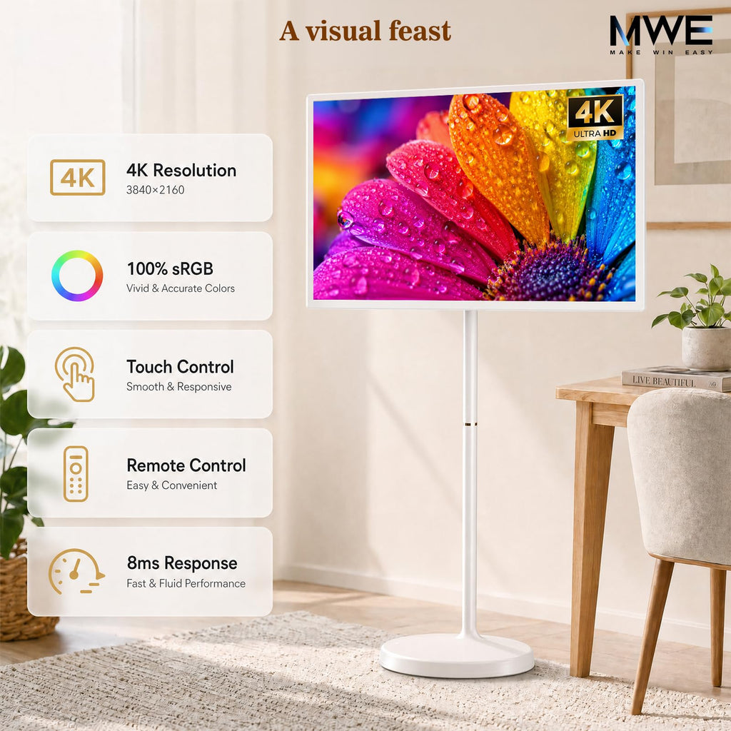 Zarael 43 Inch Smart Portable TV, 4K Touchscreen Display with Built-in 20000mAh Battery, Android 14, 8GB RAM 128GB Storage, WiFi and Bluetooth, for Home Entertainment and Workouts