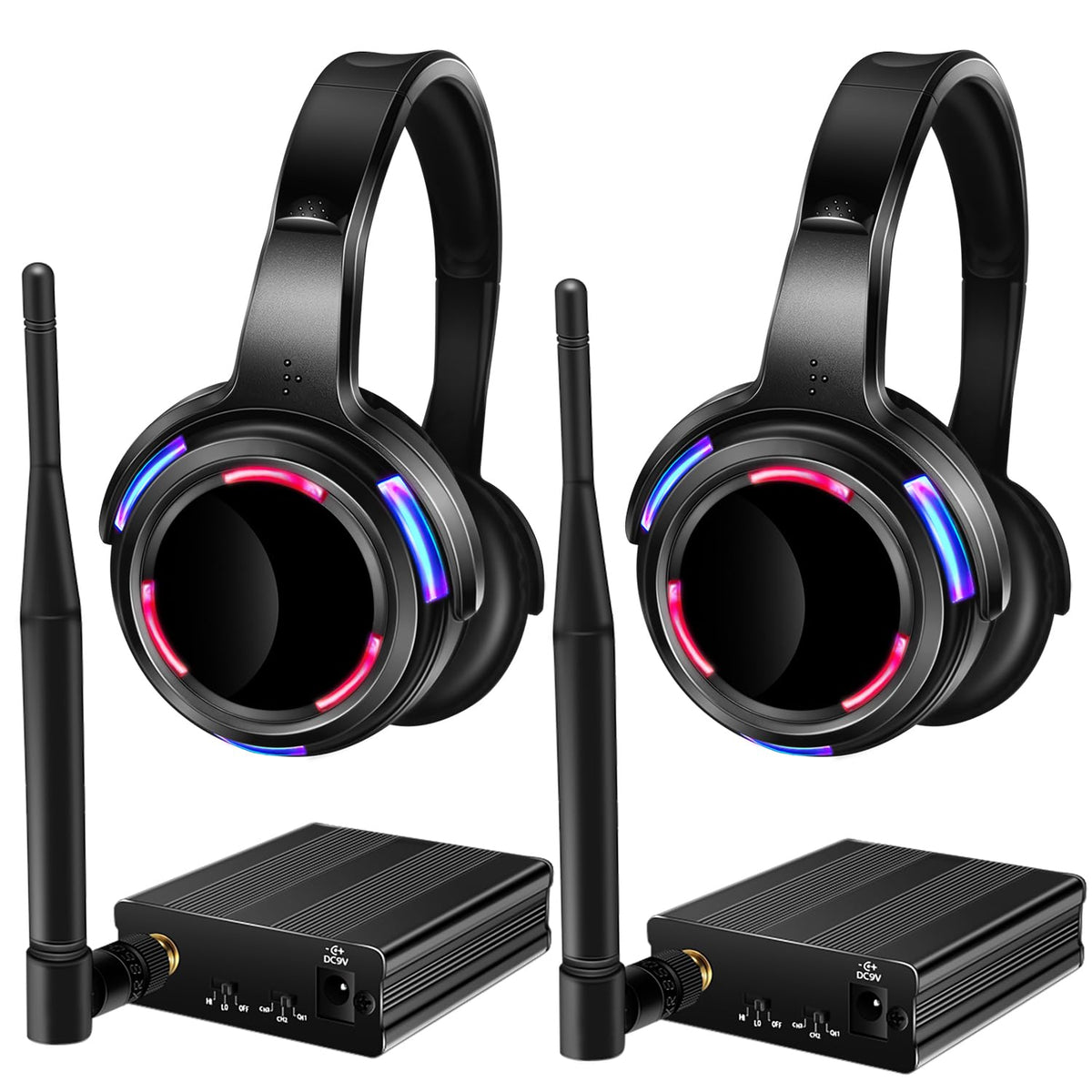 Professional Silent Disco LED Wireless Headphones and RF LED Silent Disco Earphones for iPod MP3 DJ Music Pary Club (20 led Headphone + 1 Transmitter)