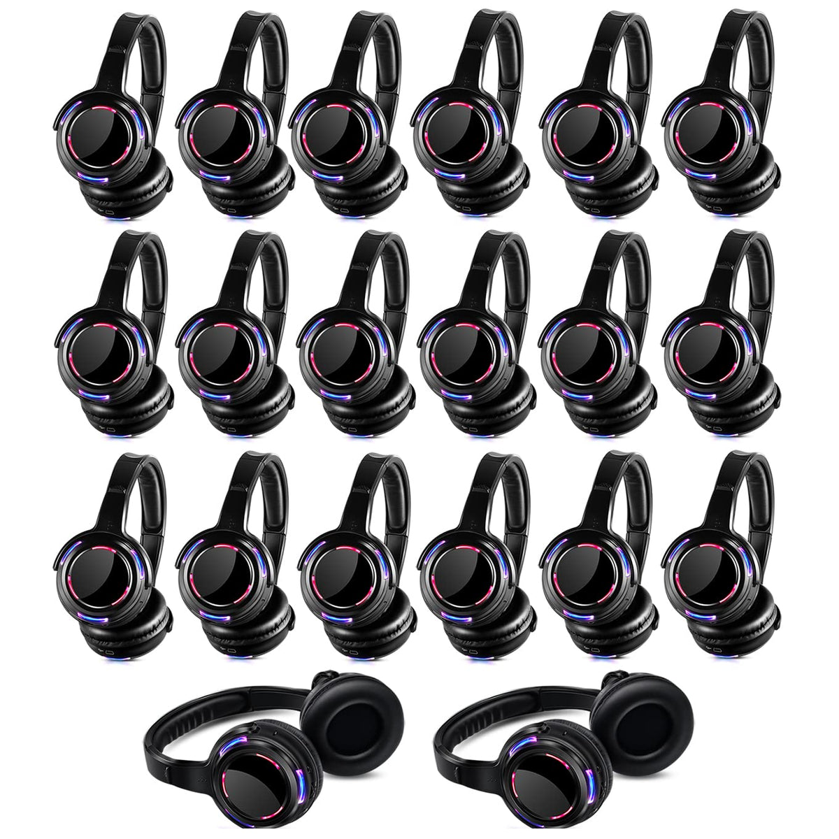 Professional Silent Disco LED Wireless Headphones and RF LED Silent Disco Earphones for iPod MP3 DJ Music Pary Club (20 led Headphone + 1 Transmitter)