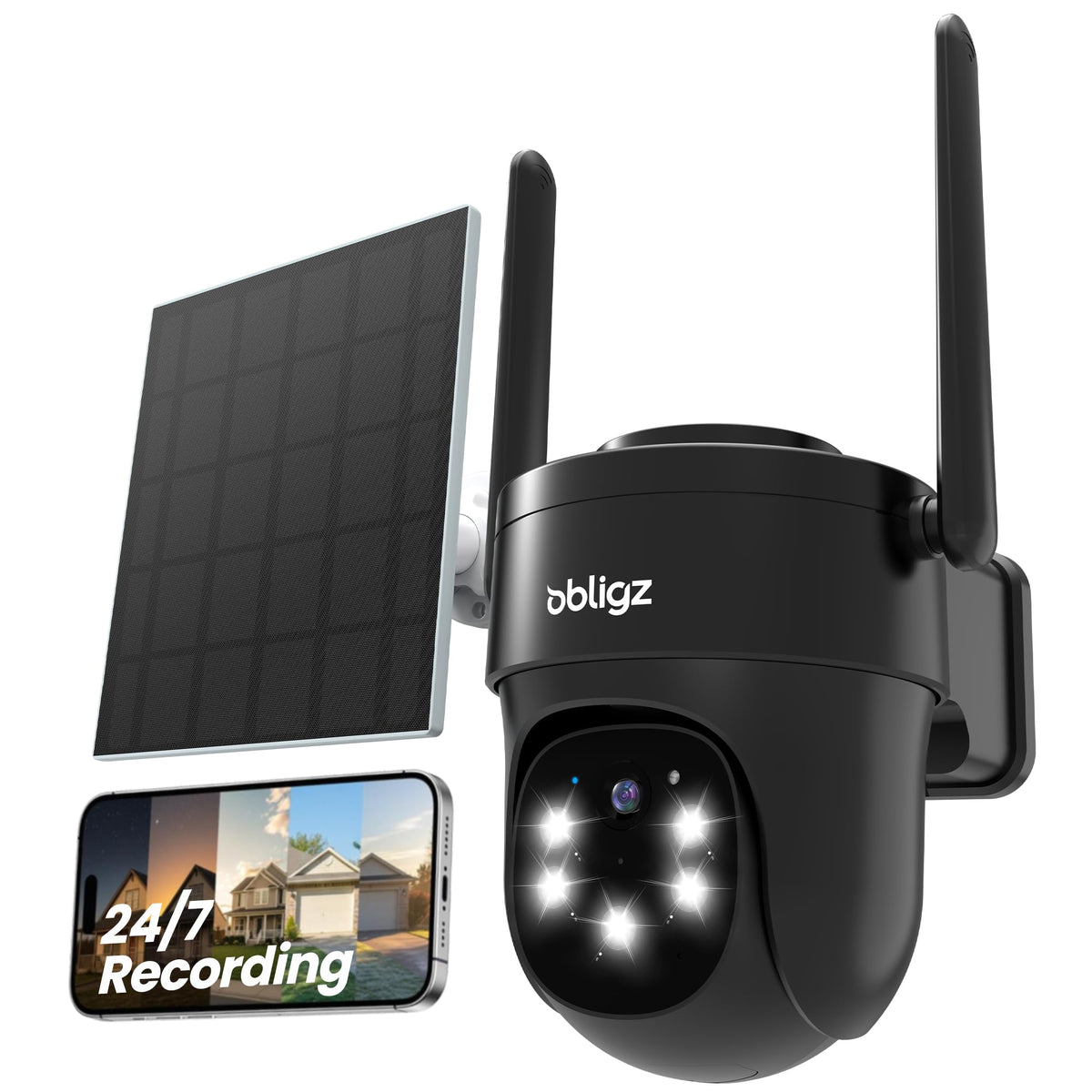 AOV 24/7 Recording Solar Camera Security Outdoor, 4-Cam Solar Kit