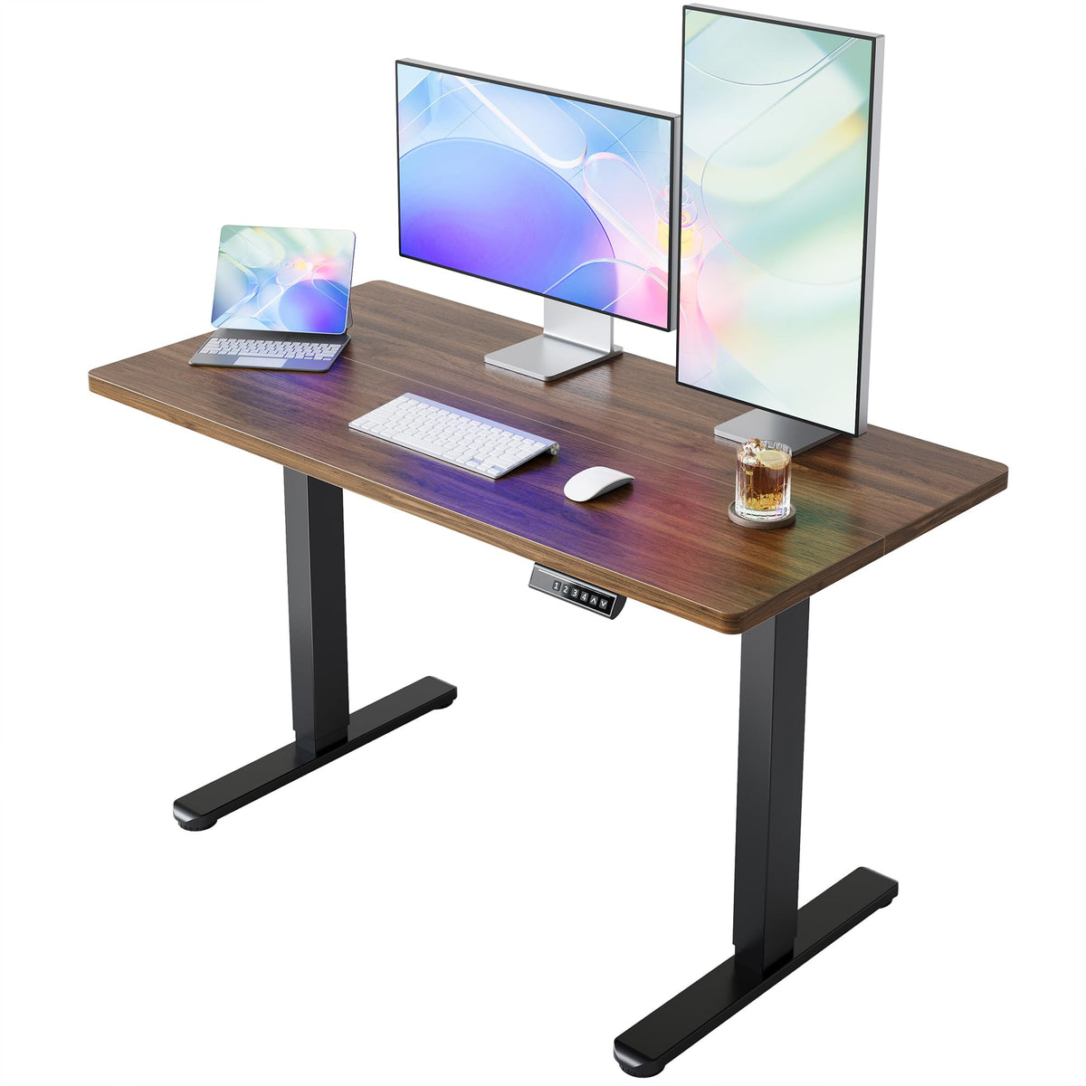 HUANUO 55x28 Inch Electric Standing Desk, Adjustable, Light Vintage Brown