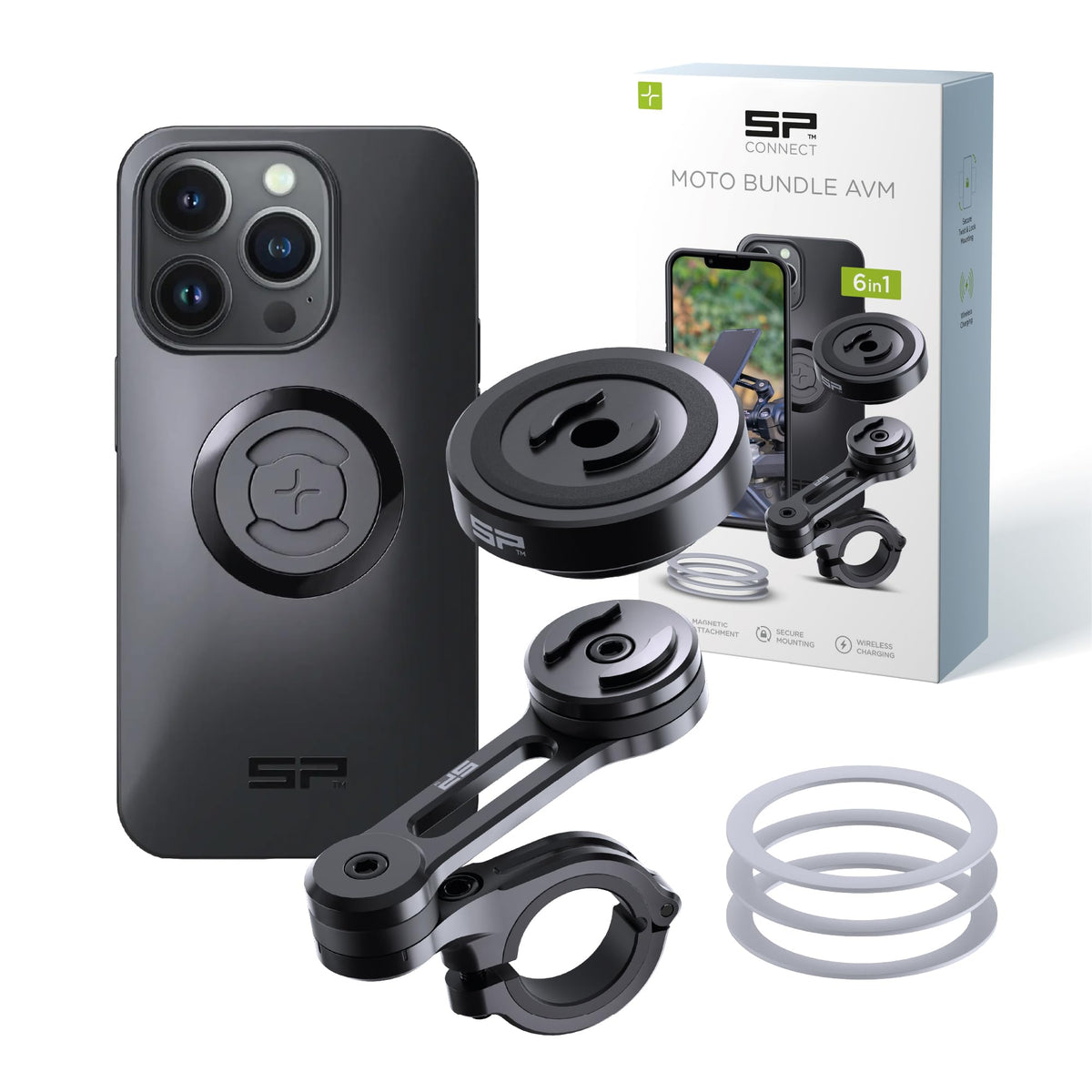 SP CONNECT Moto Bundle II with Anti Vibrations Module| SPC+ | Compatible with for iPhone 15 Pro Max| Motorcycle Phone Mount |Phone Mount for Motorcycle Handlebars | Cell Phone Holder