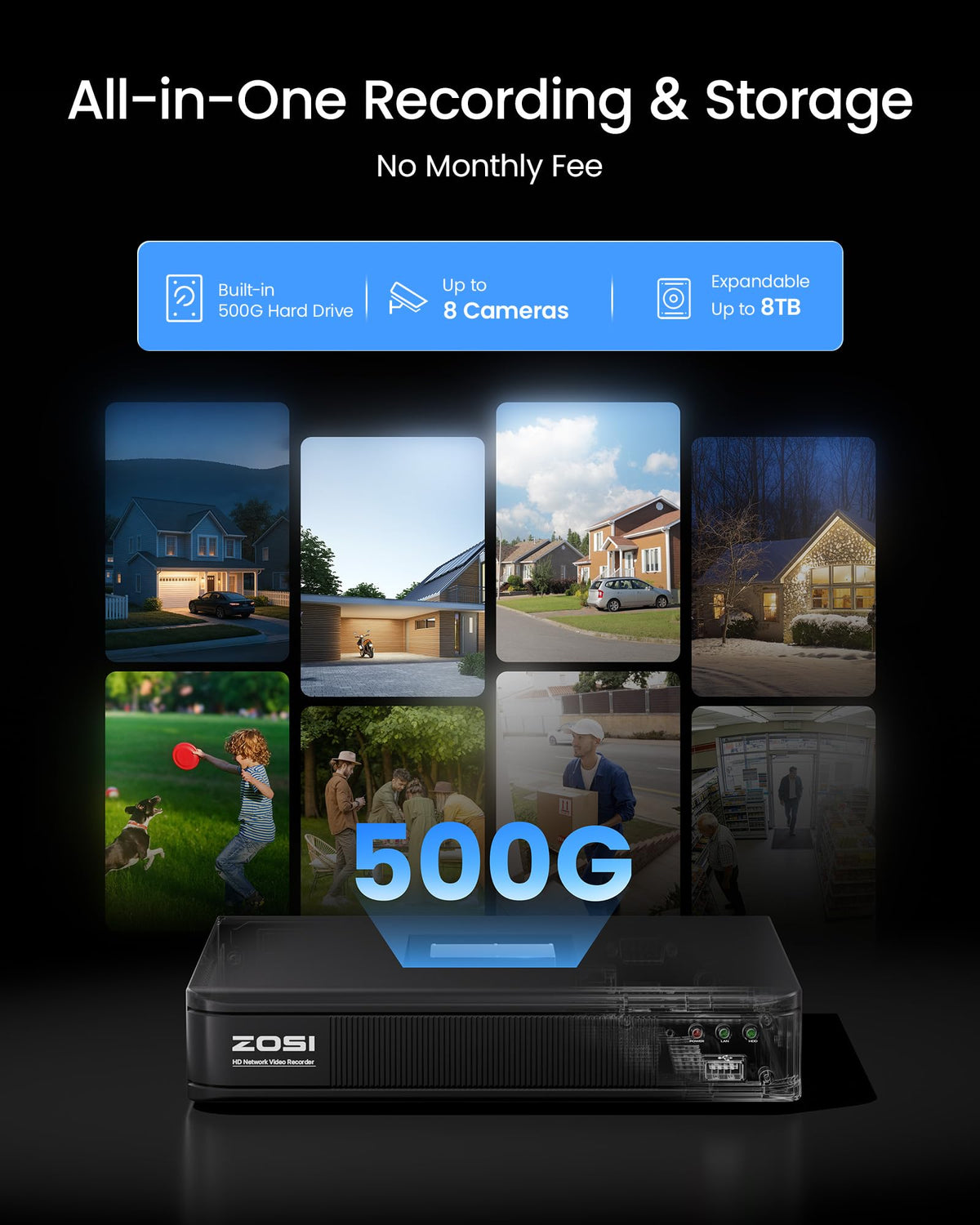 ZOSI 3K Lite Wired Security Camera System, 4 X 1080p Cameras, 500GB HDD