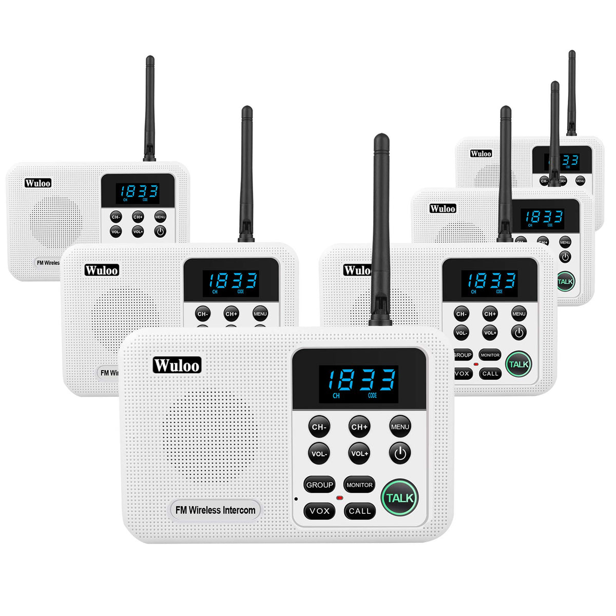 Intercoms Wireless for Home 1 Mile Range 22 Channel 100 Digital Code Display Screen, Wireless Intercom System for Home House Business Office, Room to Room Intercom Communication (6 Packs, White)