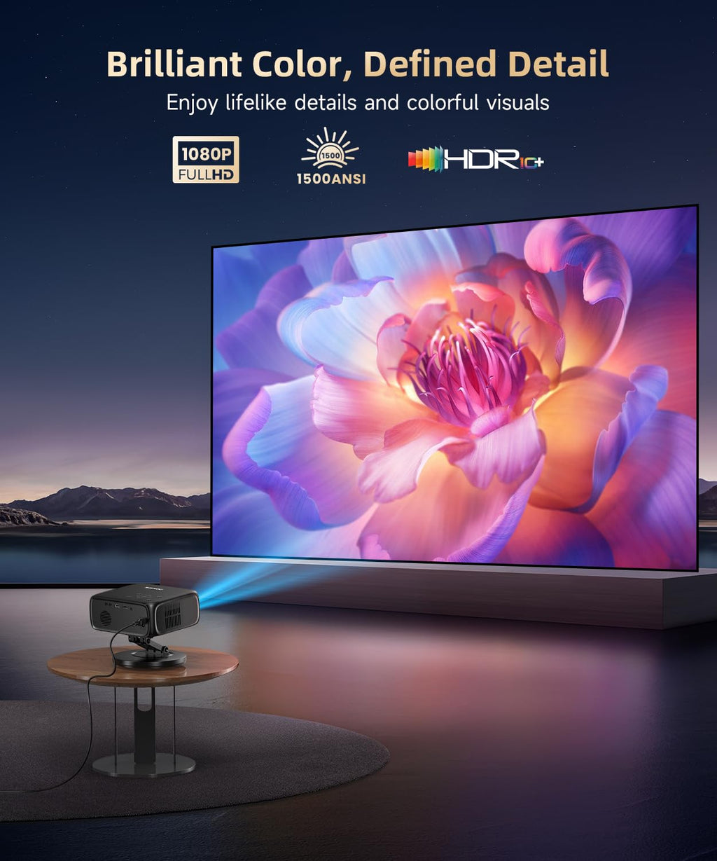 1500ANSI Google TV Smart Projector, Auto Focus & Keystone,with Stand