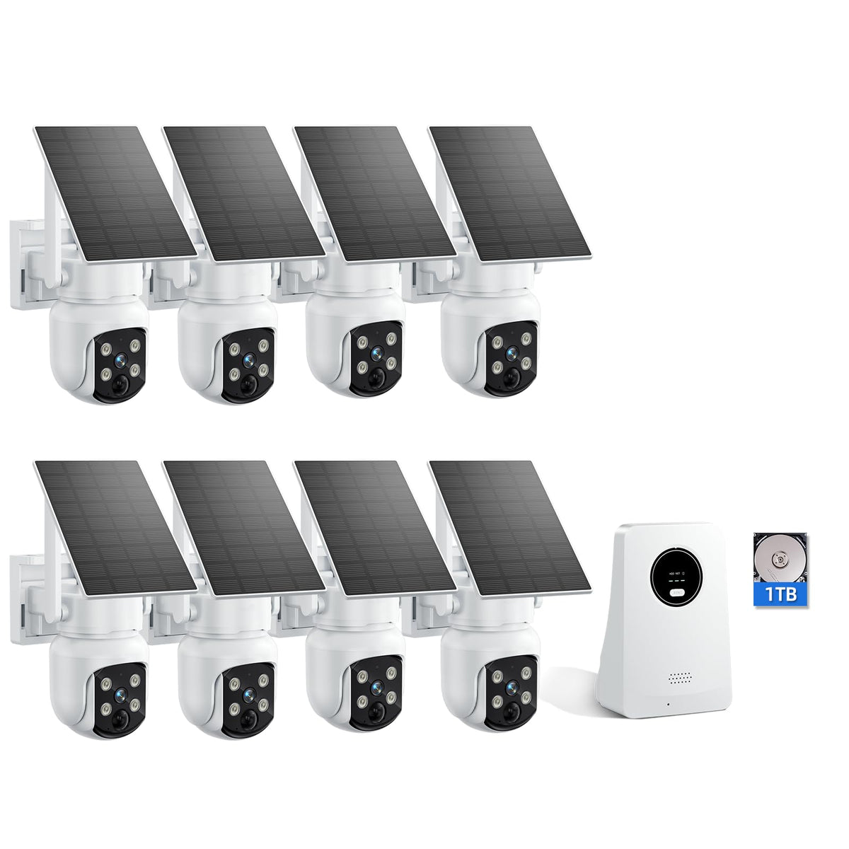 Security Cameras Wireless Outdoor, Classic 4-Cam Kit, Solar Powered | No Subscription Required, 500GB HDD Build-in Storage, 360° PTZ, 4MP Color Night Vision, Easy Install