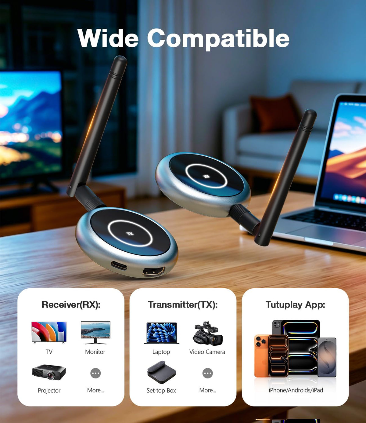 AIMIBO 5.8G Wireless HDMI Transmitter and 3 Receivers, 4K Decode 1080P@60Hz
