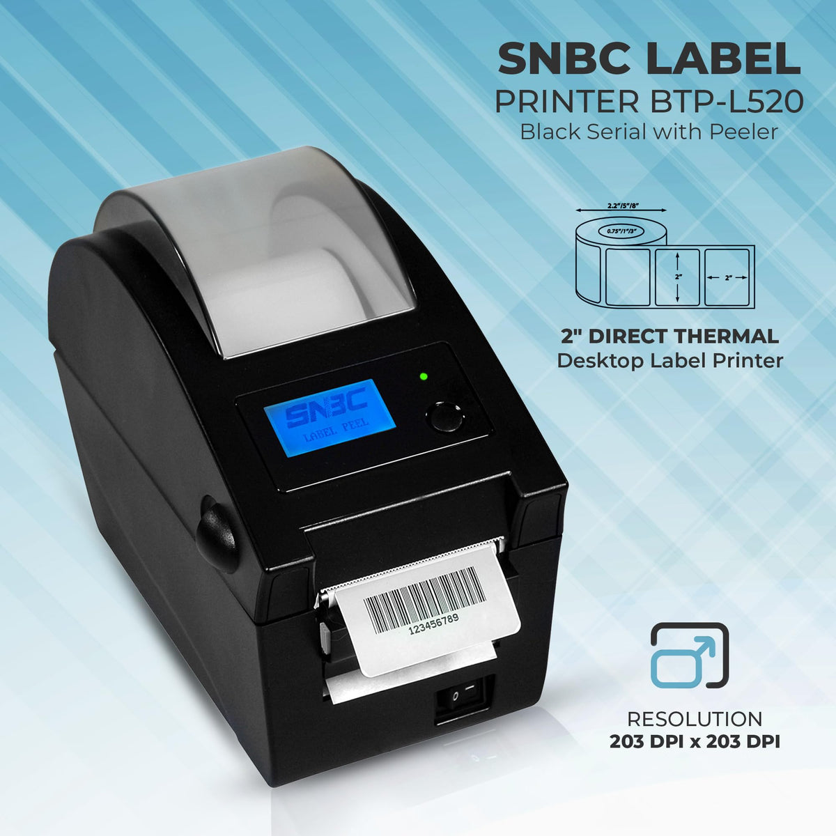 SNBC BTP-L520 Thermal Label Printer, Serial, Built-in Peeler, High-Speed 4" Label Printing for Shipping, Barcode, Retail and Office Use (Black)