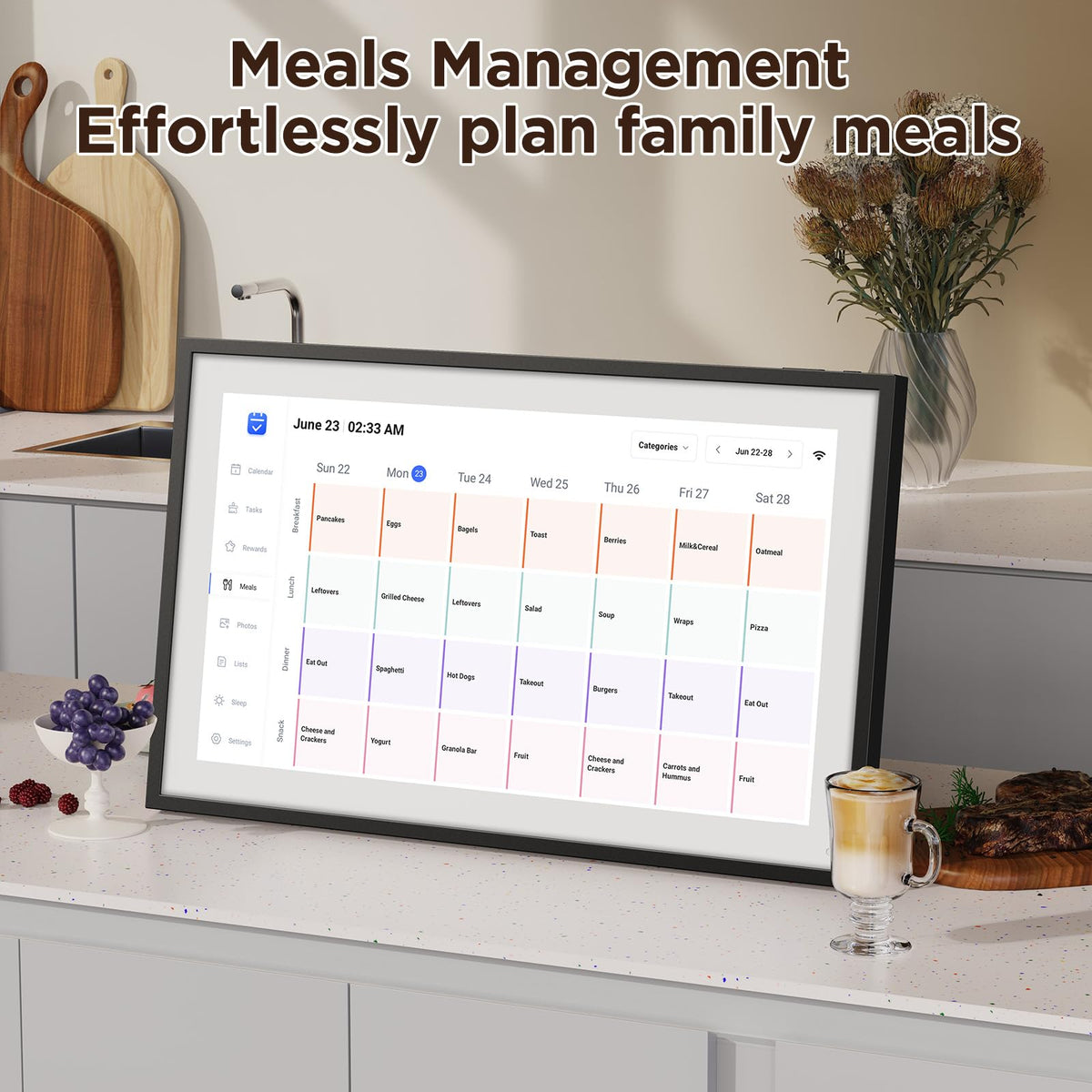 21.5" Smart Digital Calendar – 1920×1080 Full HD Touchscreen Family Planner & Calendar with Chore Chart & Meal Planner, Wall-Mountable (Black White)