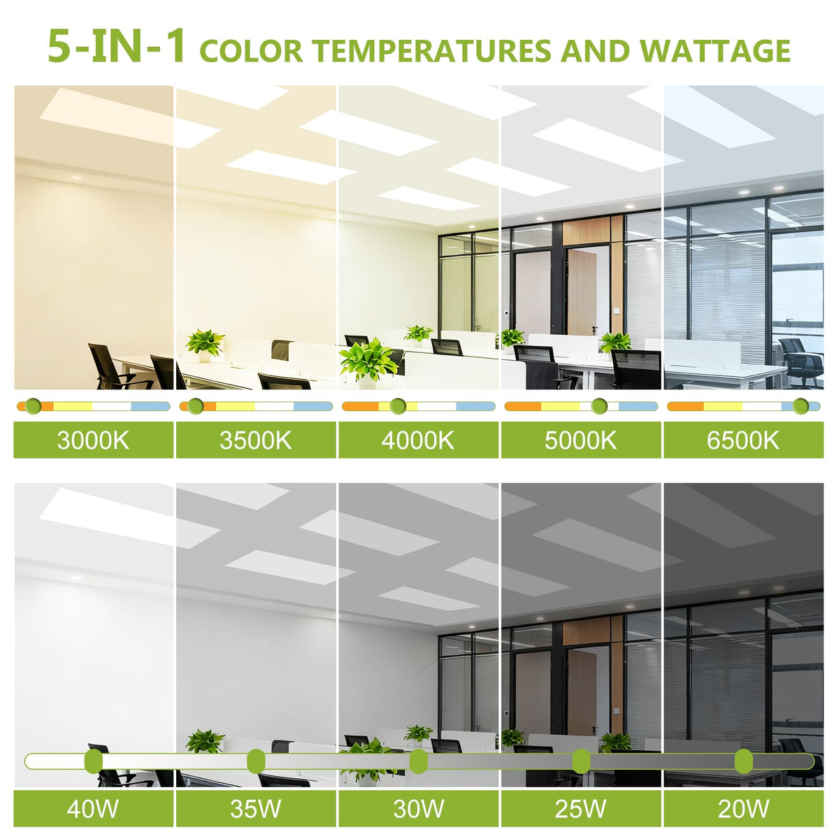 YXL 6 Pack 1x4 LED Flat Panel Light Office Light, 5200LM, 5CCT LED Drop Ceiling Light Fixture, 40W/35W/30W/25W/20W Selectable,6500K/5000K/4000K/3500K/3000K,Dimmable 0-10V,ETL