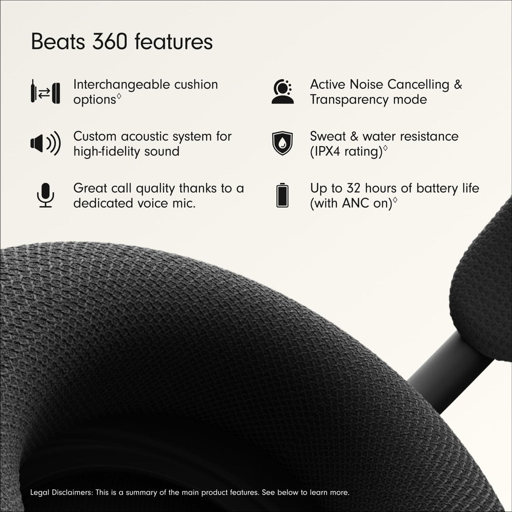 Beats 360 — Over-Ear Headphones with Interchangeable Cushions, Sweat & Water Resistance and Noise Cancellation — Black with Black Performance Knit Cushions