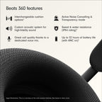 Beats 360 — Over-Ear Headphones with Interchangeable Cushions, Sweat & Water Resistance and Noise Cancellation — Black with Black Performance Knit Cushions